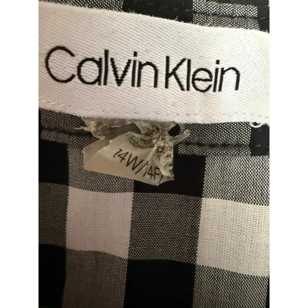 Calvin Klein Women 14W Black White Gingham Maxi Shirt Dress Tie Sleeve - Picture 4 of 11